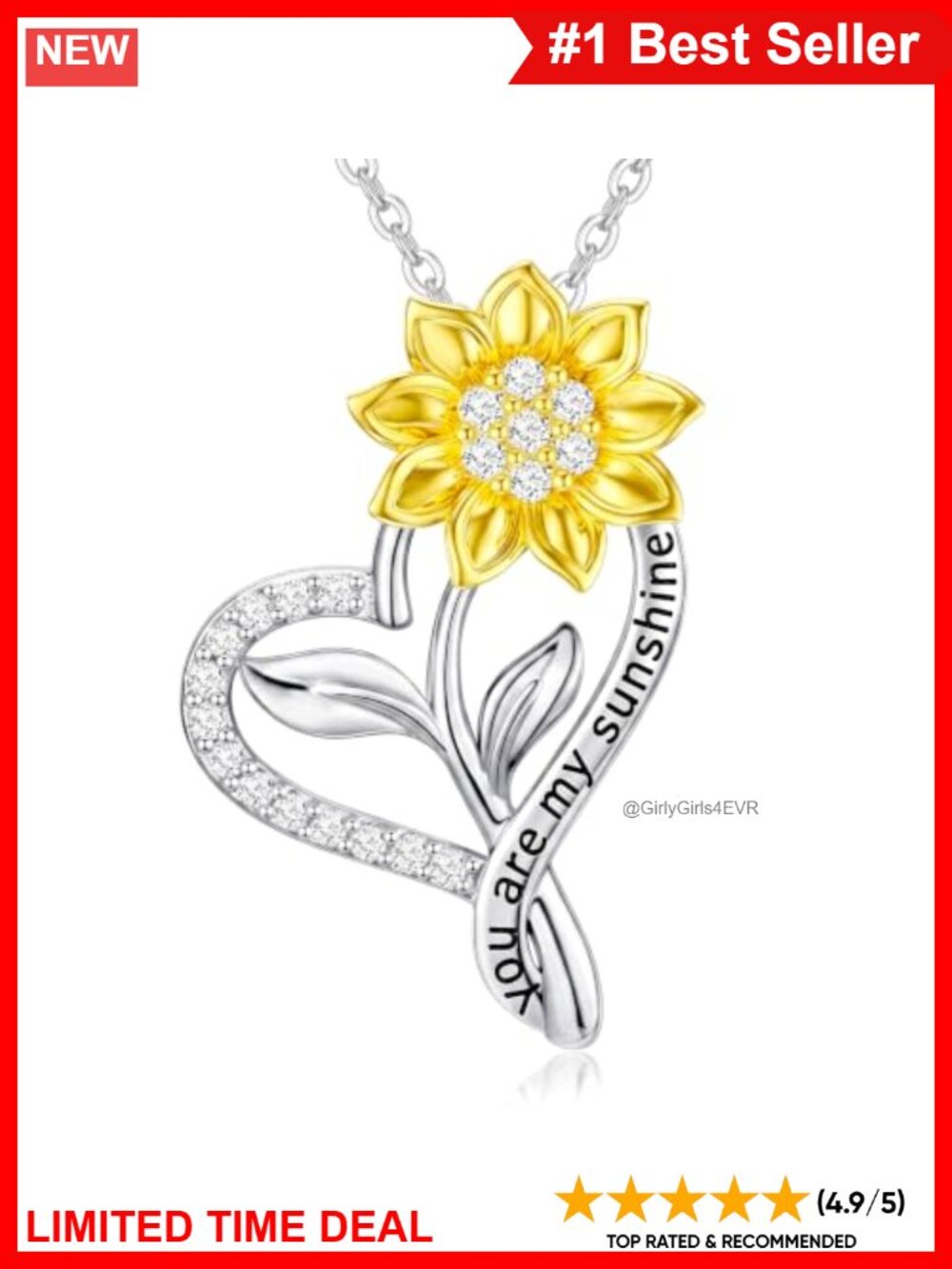 Sunflower Pendant Necklace 18k White Gold Plated Adjustable Chain Gift Box